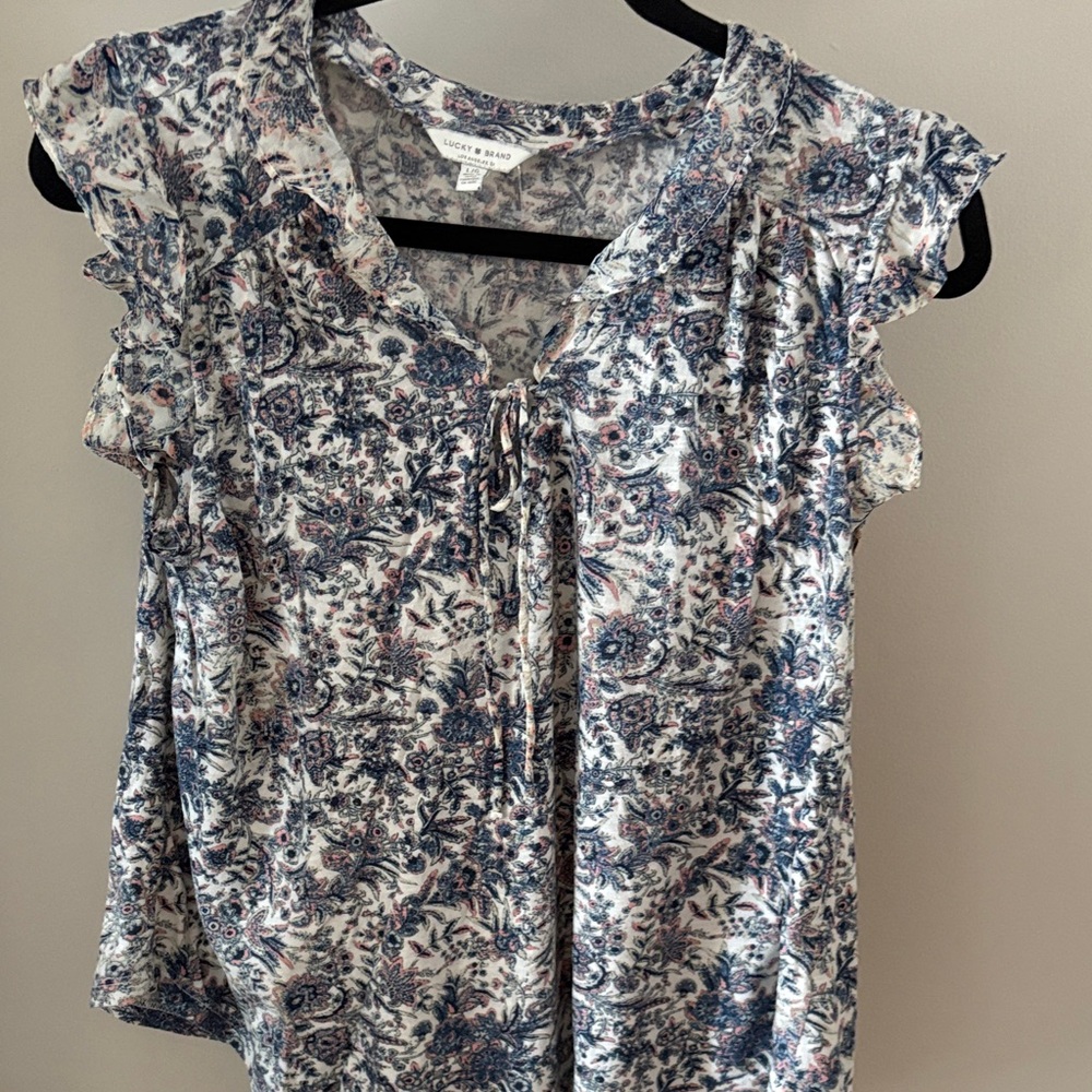 Lucky Brand Floral Print Ruffle Sleeve Top